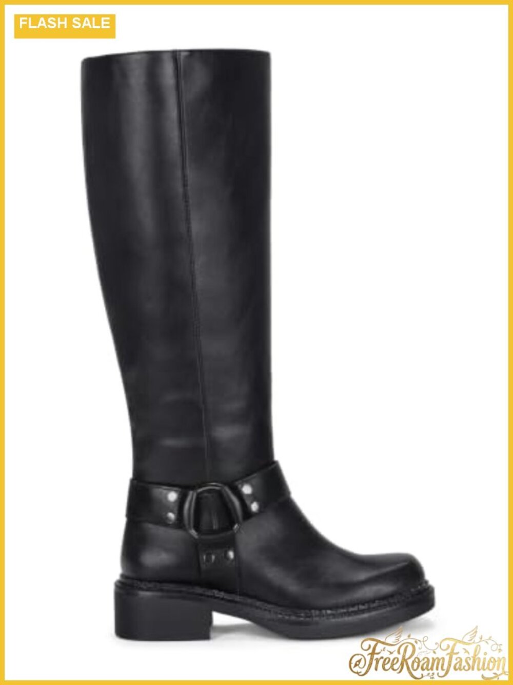 Faux Leather Knee High Rivet Boots with Side Zip and Memory Foam